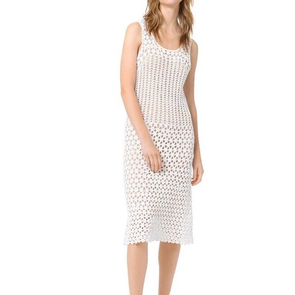 MICHAEL MICHAEL KORS Crocheted Sheer-effect Midi Sheath Dress In White $275 NEW - Picture 1 of 4